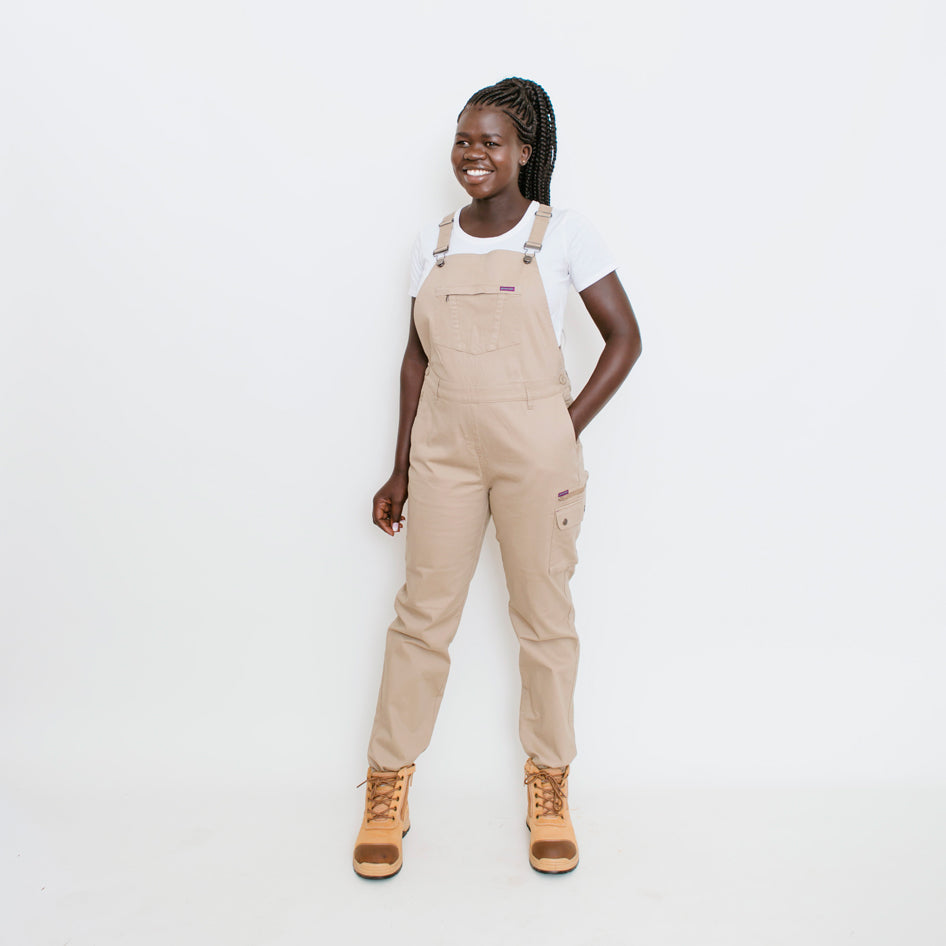 womens khaki overalls, tradie, gardening, officewear, workwear