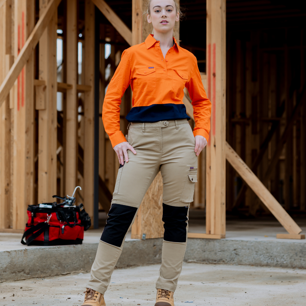 Womens high rise tradie pants khaki, knee pads
