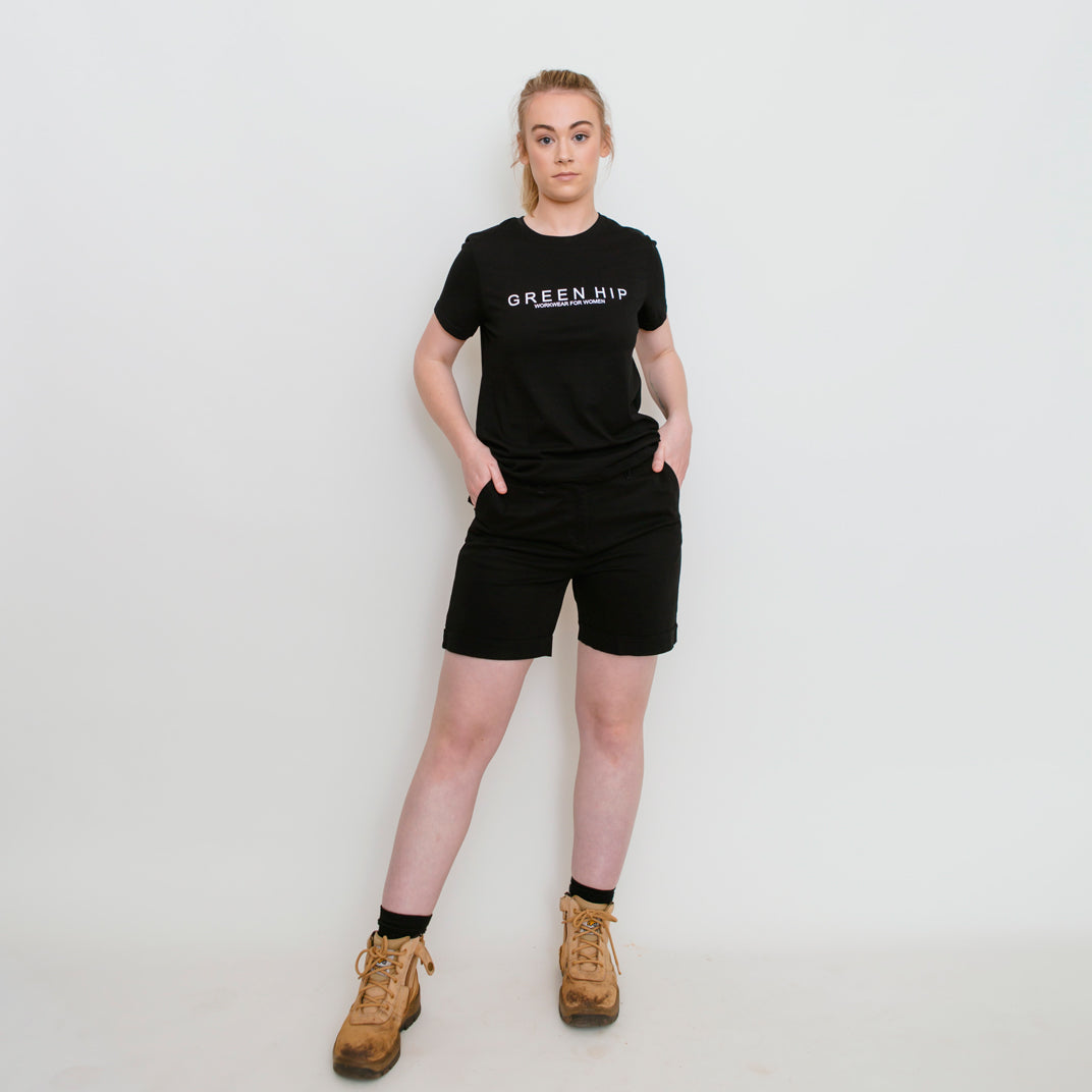 Womens work shorts, high rise black