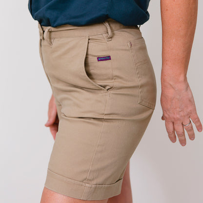 Khaki tradie lady thigh length short