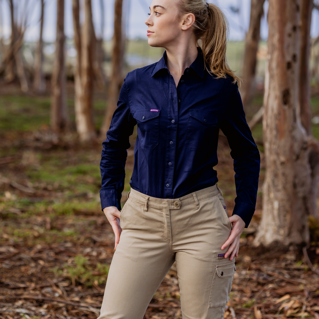 Light wight long sleeve tradie gardener shirt, navy blue