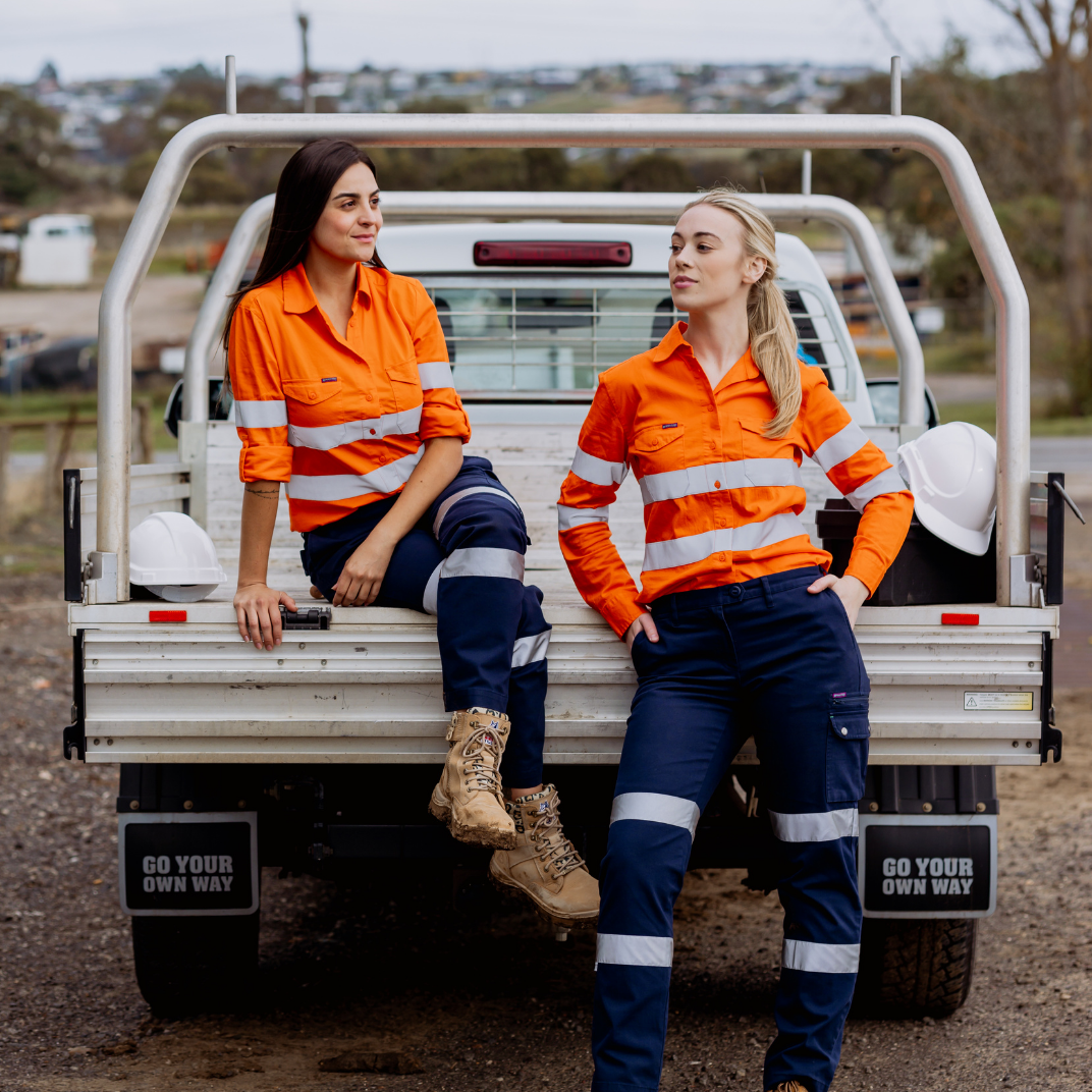 womens orange tradie long sleeve reflective shirt
